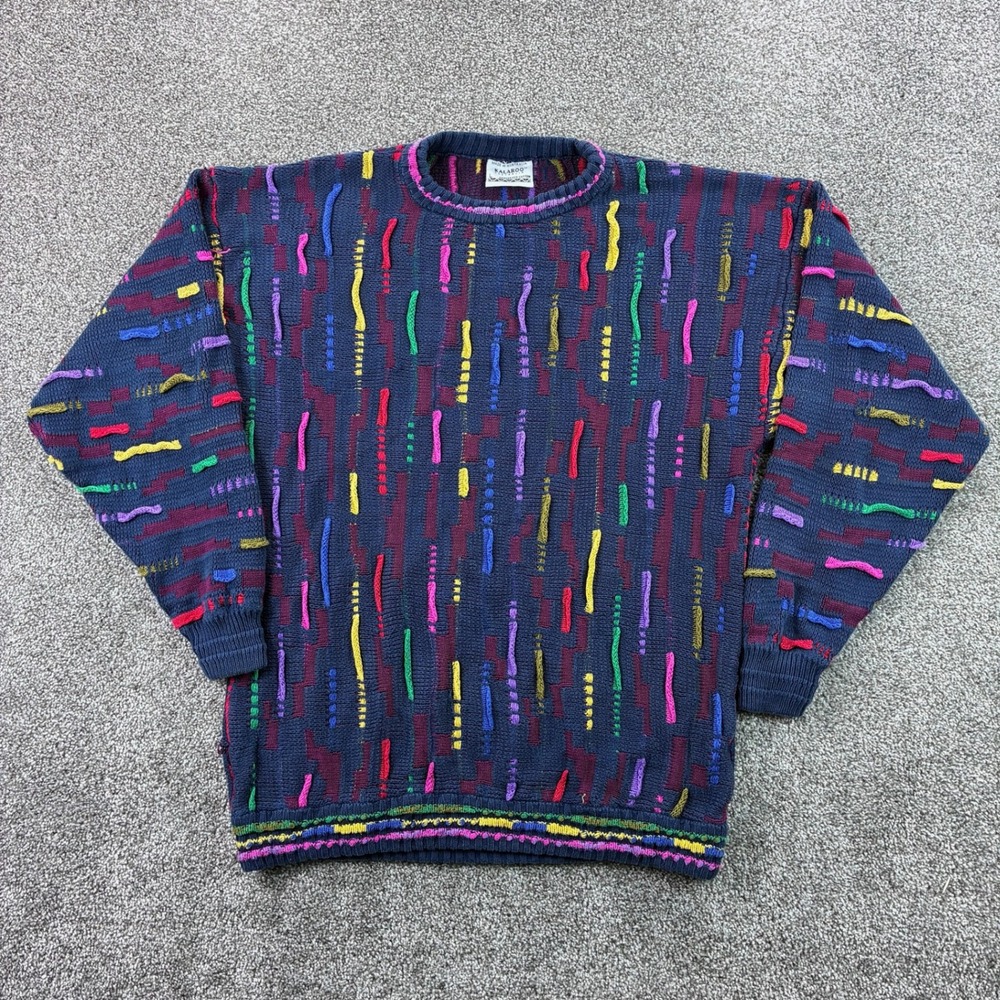 Vintage Kalaroo Sweater Mens Large Blue Multicolor 3D Knit Wool Australia